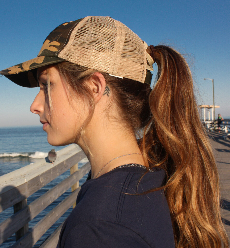 Structured Distressed Ponytail Criss Cross Back Baseball Trucker Hat Cap Rusty Tiger